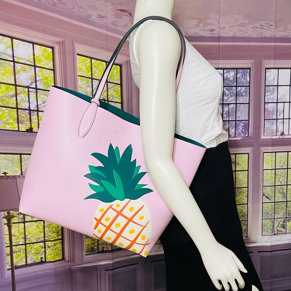 NWT Kate Spade Reversible Pineapple graphic pink Tote Bag - Picture 11 of 12